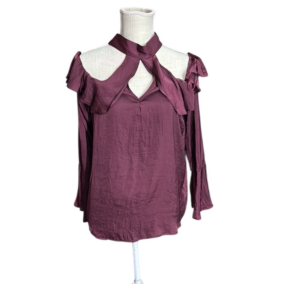 belle sky Tops - NWT Belle Sky Long Sleeve Cold Shoulder Purple Blouse Top Womens Size M Ruffles